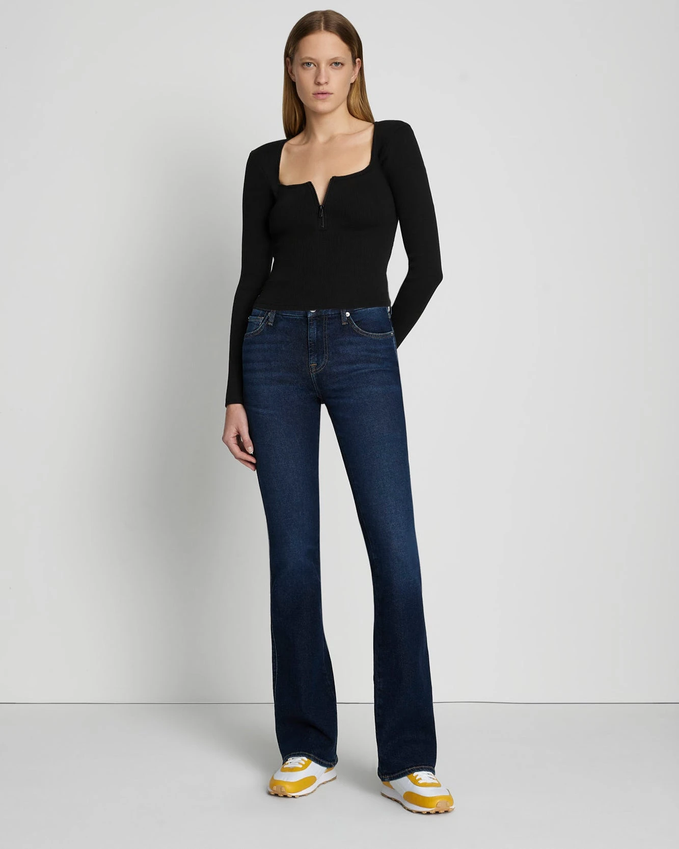 7 For All Mankind Quarter Zip Ribbed Top In Moonless Night 4 7 For All Mankind Quarter Zip Ribbed Top In Moonless Night - Image 2