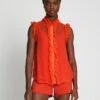7 For All Mankind Silk Sleeveless Ruffle Top In Koi