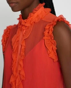 7 For All Mankind Silk Sleeveless Ruffle Top In Koi -7 For All Mankind 7N480D45 KOI 3