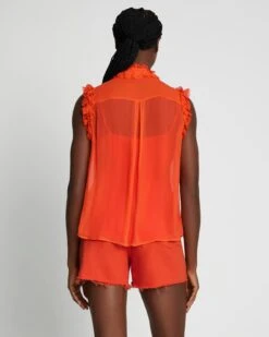 7 For All Mankind Silk Sleeveless Ruffle Top In Koi -7 For All Mankind 7N480D45 KOI 4