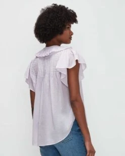 7 For All Mankind Peter Pan Collar Ruffle Top In Light Lilac -7 For All Mankind 7N525C51 LTL 04