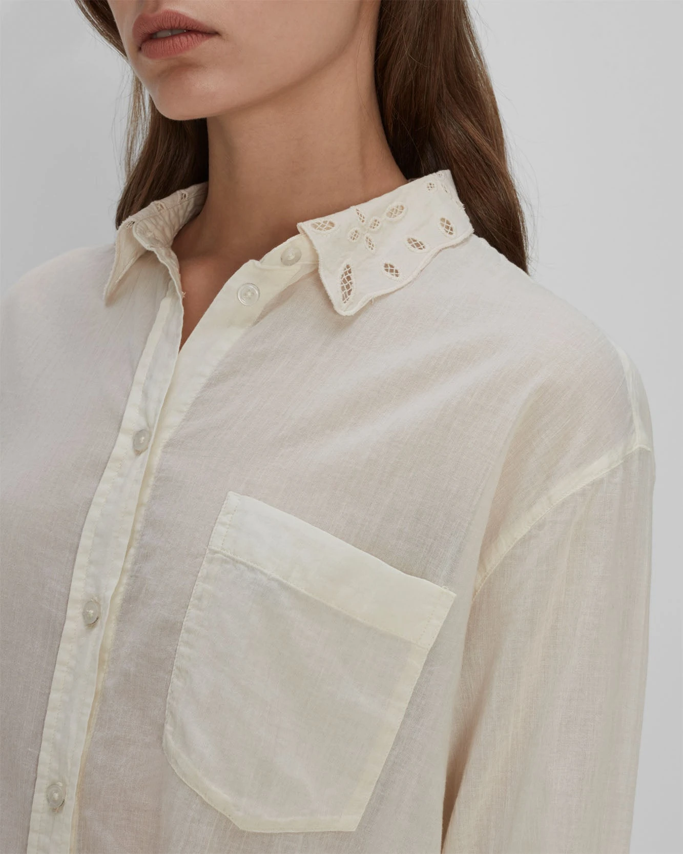 7 For All Mankind Eyelet Classic Shirt In Ivory 4 7 For All Mankind Eyelet Classic Shirt In Ivory - Image 2