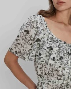 7 For All Mankind Peasant Top In Green Toile -7 For All Mankind 7N539D50 TOI 03