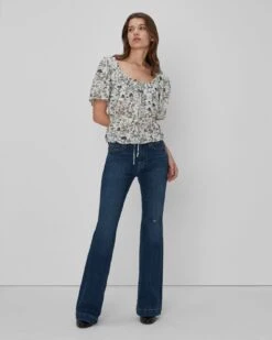 7 For All Mankind Peasant Top In Green Toile -7 For All Mankind 7N539D50 TOI 04