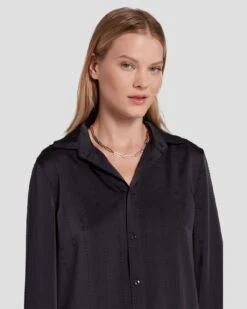 7 For All Mankind Embellished Satin Button-Up Shirt In Black -7 For All Mankind 7N545F63 BLK 3