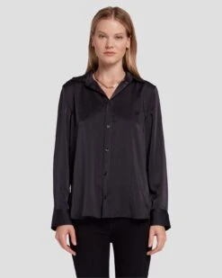 7 For All Mankind Embellished Satin Button-Up Shirt In Black -7 For All Mankind 7N545F63 BLK 6