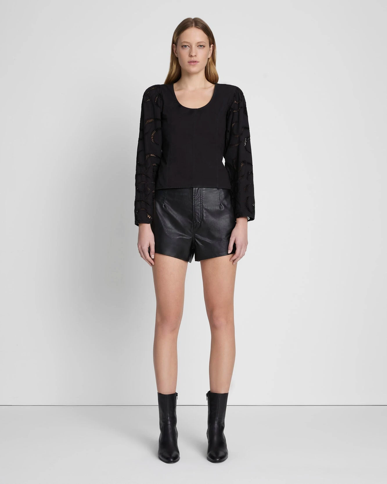 7 For All Mankind Balloon Sleeve Eyelet Top In Black 4 7 For All Mankind Balloon Sleeve Eyelet Top In Black - Image 2