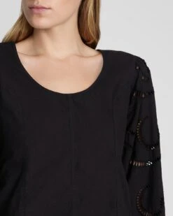 7 For All Mankind Balloon Sleeve Eyelet Top In Black 8 7 For All Mankind Balloon Sleeve Eyelet Top In Black -7 For All Mankind 7N564F07 BLK 3