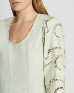 7 For All Mankind Balloon Sleeve Eyelet Top In Seafoam -7 For All Mankind 7N564F07 SFM 3