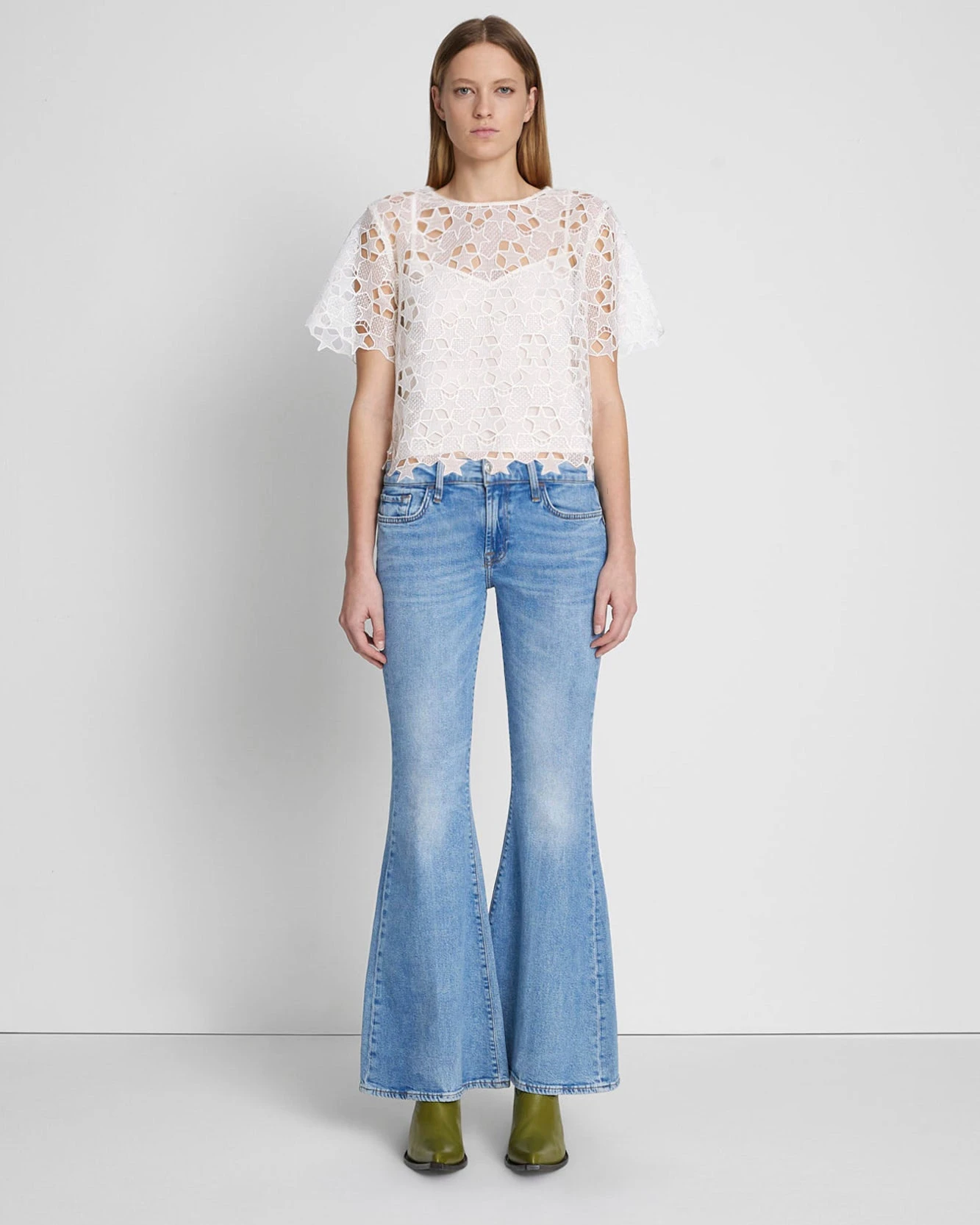 7 For All Mankind Star Lace Cropped Tee In Antique White 4 7 For All Mankind Star Lace Cropped Tee In Antique White - Image 2