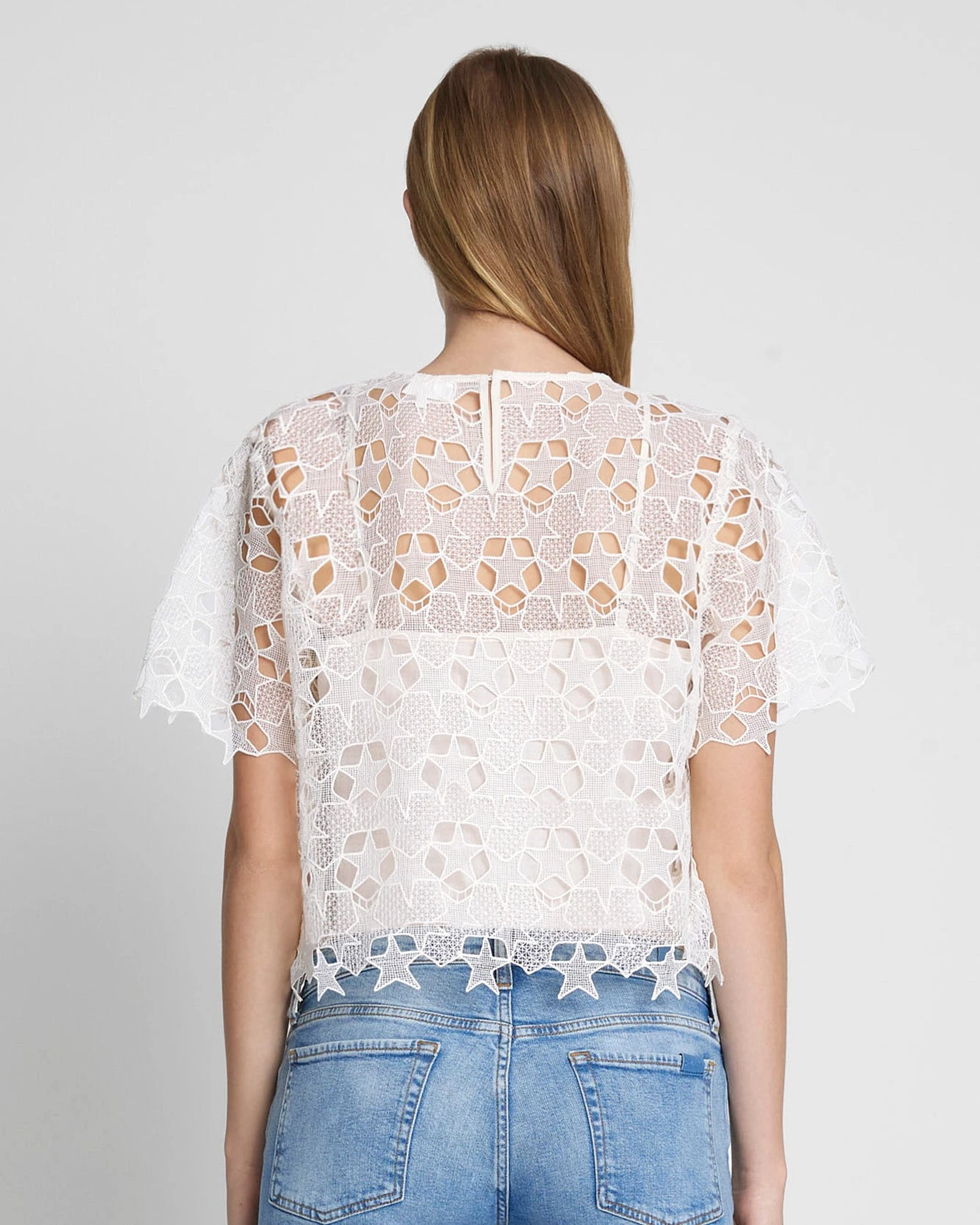 7 For All Mankind Star Lace Cropped Tee In Antique White 6 7 For All Mankind Star Lace Cropped Tee In Antique White - Image 4