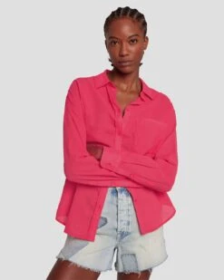 7 For All Mankind Classic Button Up Shirt In Geranium -7 For All Mankind 7N567C51 GER 0961 D2