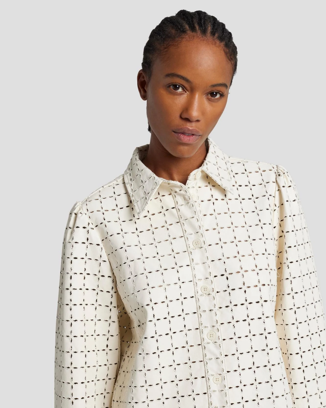 7 For All Mankind Faux Leather Eyelet Classic Shirt In Cream 4 7 For All Mankind Faux Leather Eyelet Classic Shirt In Cream - Image 2