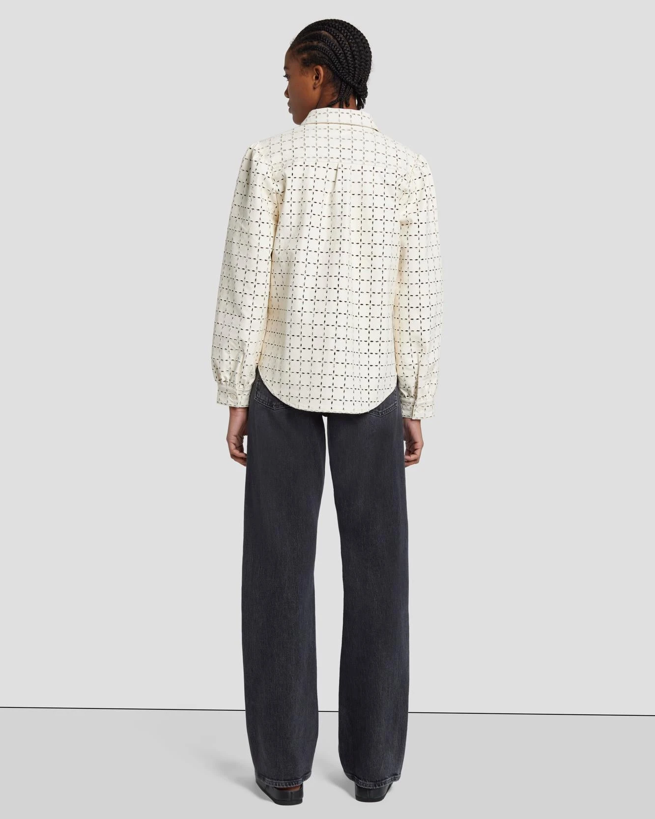 7 For All Mankind Faux Leather Eyelet Classic Shirt In Cream 6 7 For All Mankind Faux Leather Eyelet Classic Shirt In Cream - Image 4