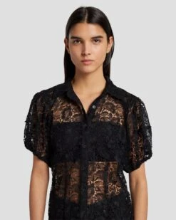 7 For All Mankind Lace Puff Sheer Blouse In Black -7 For All Mankind 7N573D67 BLK 3
