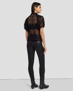 7 For All Mankind Lace Puff Sheer Blouse In Black -7 For All Mankind 7N573D67 BLK 4