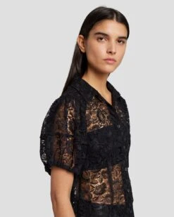 7 For All Mankind Lace Puff Sheer Blouse In Black -7 For All Mankind 7N573D67 BLK 5