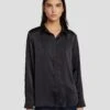 7 For All Mankind Satin Button Up Shirt In Black -7 For All Mankind 7N574F42 BLK 1