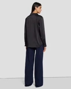 7 For All Mankind Satin Button Up Shirt In Black -7 For All Mankind 7N574F42 BLK 4