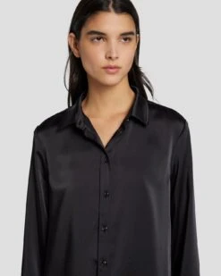 7 For All Mankind Satin Button Up Shirt In Black -7 For All Mankind 7N574F42 BLK 5
