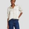 7 For All Mankind Satin Button Up Shirt In Cream -7 For All Mankind 7N574F42 CRM 1
