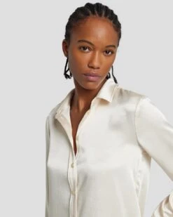 7 For All Mankind Satin Button Up Shirt In Cream -7 For All Mankind 7N574F42 CRM 3