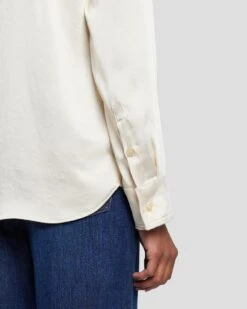 7 For All Mankind Satin Button Up Shirt In Cream -7 For All Mankind 7N574F42 CRM 5
