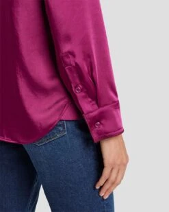 7 For All Mankind Satin Button Up Shirt In Raspberry -7 For All Mankind 7N574F42 RBR 5