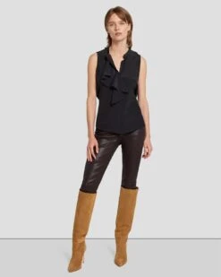 7 For All Mankind Silk Sleeveless Ruffle Blouse In Black -7 For All Mankind 7N575F49 BLK 2