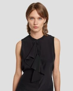 7 For All Mankind Silk Sleeveless Ruffle Blouse In Black -7 For All Mankind 7N575F49 BLK 3