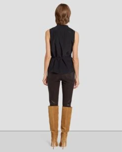 7 For All Mankind Silk Sleeveless Ruffle Blouse In Black -7 For All Mankind 7N575F49 BLK 4