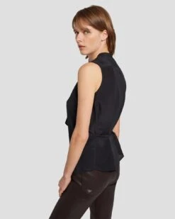 7 For All Mankind Silk Sleeveless Ruffle Blouse In Black -7 For All Mankind 7N575F49 BLK 5