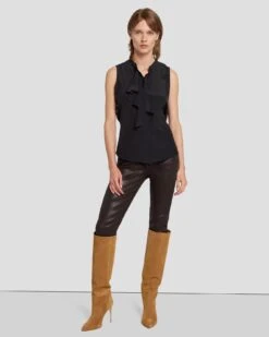 7 For All Mankind Silk Sleeveless Ruffle Blouse In Black -7 For All Mankind 7N575F49 BLK 6