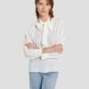 7 For All Mankind Silk Tie Neck Blouse In Cream 2 7 For All Mankind Silk Tie Neck Blouse In Cream -7 For All Mankind 7N576F49 CRM 1