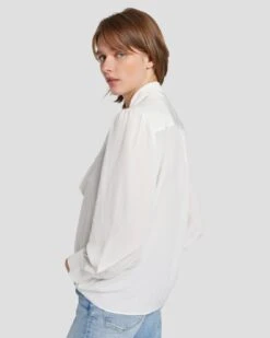 7 For All Mankind Silk Tie Neck Blouse In Cream -7 For All Mankind 7N576F49 CRM 5