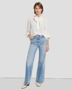 7 For All Mankind Silk Tie Neck Blouse In Cream -7 For All Mankind 7N576F49 CRM 6