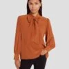 7 For All Mankind Silk Tie Neck Blouse In Ginger