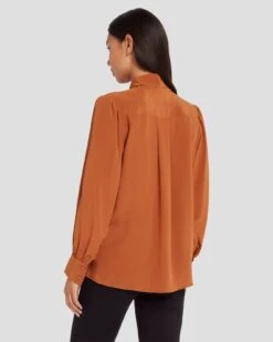 7 For All Mankind Silk Tie Neck Blouse In Ginger -7 For All Mankind 7N576F49 GIN 4
