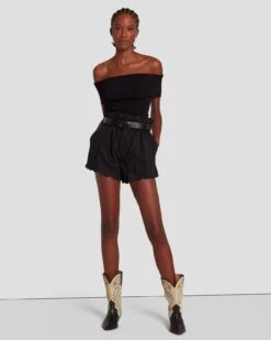 7 For All Mankind Paperbag Linen Short In Black