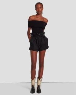 7 For All Mankind Paperbag Linen Short In Black -7 For All Mankind 7N817F31 BLK 6