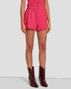 7 For All Mankind Paperbag Linen Short In Geranium -7 For All Mankind 7N817F31 GER 1142 F