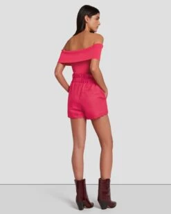 7 For All Mankind Paperbag Linen Short In Geranium -7 For All Mankind 7N817F31 GER 1158 B