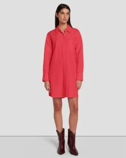 7 For All Mankind 7 7 For All Mankind Scalloped Shirt Dress In Geranium
