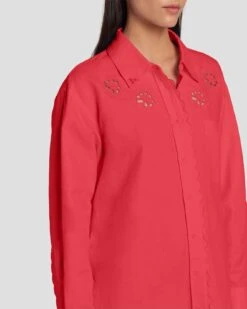 7 For All Mankind Scalloped Shirt Dress In Geranium -7 For All Mankind 7N819F31 GER 3