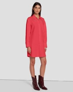 7 For All Mankind Scalloped Shirt Dress In Geranium -7 For All Mankind 7N819F31 GER 6