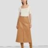 7 For All Mankind Leather Midi Skirt In Brown Sugar