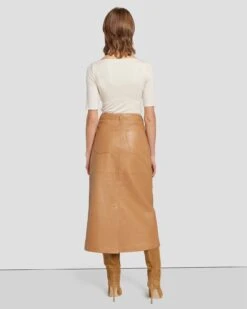 7 For All Mankind Leather Midi Skirt In Brown Sugar -7 For All Mankind 7N821D71 BNS 4