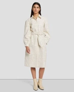 7 For All Mankind Faux Leather Belted Shirt Dress In Cream -7 For All Mankind 7N822F06 CRM 3