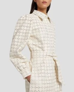 7 For All Mankind Faux Leather Belted Shirt Dress In Cream -7 For All Mankind 7N822F06 CRM 5