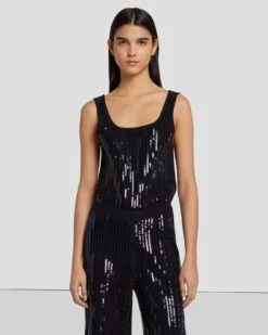7 For All Mankind Sequin Wide Leg Knit Jumpsuit In Black -7 For All Mankind 7N830F44 BLK 2